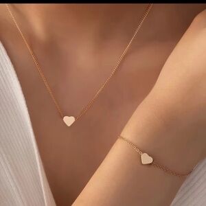 Gold Heart Necklace and Bracelet Set